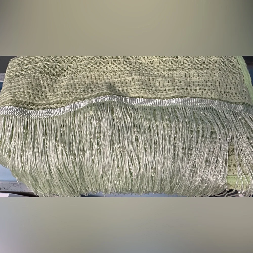 Pretty Little Thing PALE LIME CROCHET PEARL TASSEL TRIM BEACH SARONG - Picture 7 of 9